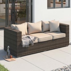 3 Seater Rattan Garden Sofa in Truffle Brown & Champagne - Ascot - Rattan Direct