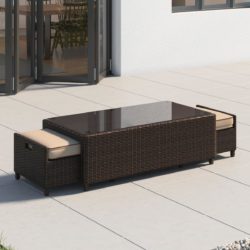 Ascot Rattan Garden Coffee Table with 2 Footstools in Brown - Rattan Direct