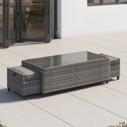 Rattan Garden Coffee Table with 2 Footstools in Grey - Ascot - Rattan Direct