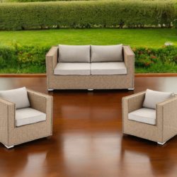 Ascot 2 Seater Rattan Garden Sofa with Armchairs in Willow - Rattan Direct