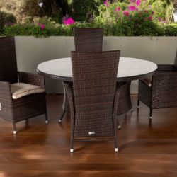4 Rattan Reclining Chairs & Large Round Table Set in Brown - Cambridge - Rattan Direct
