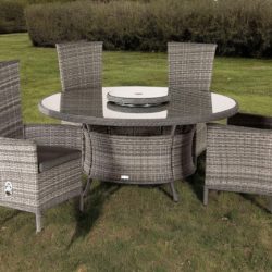 4 Rattan Reclining Chairs & Large Round Table Set in Grey - Cambridge - Rattan Direct