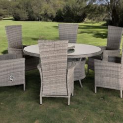 6 Rattan Reclining Chairs & Large Round Table Set in Grey - Cambridge - Rattan Direct