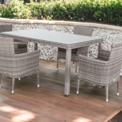 4 Stackable Chairs & Rectangular Open Leg Rattan Garden Dining Table in Grey - Cambridge - Rattan Direct