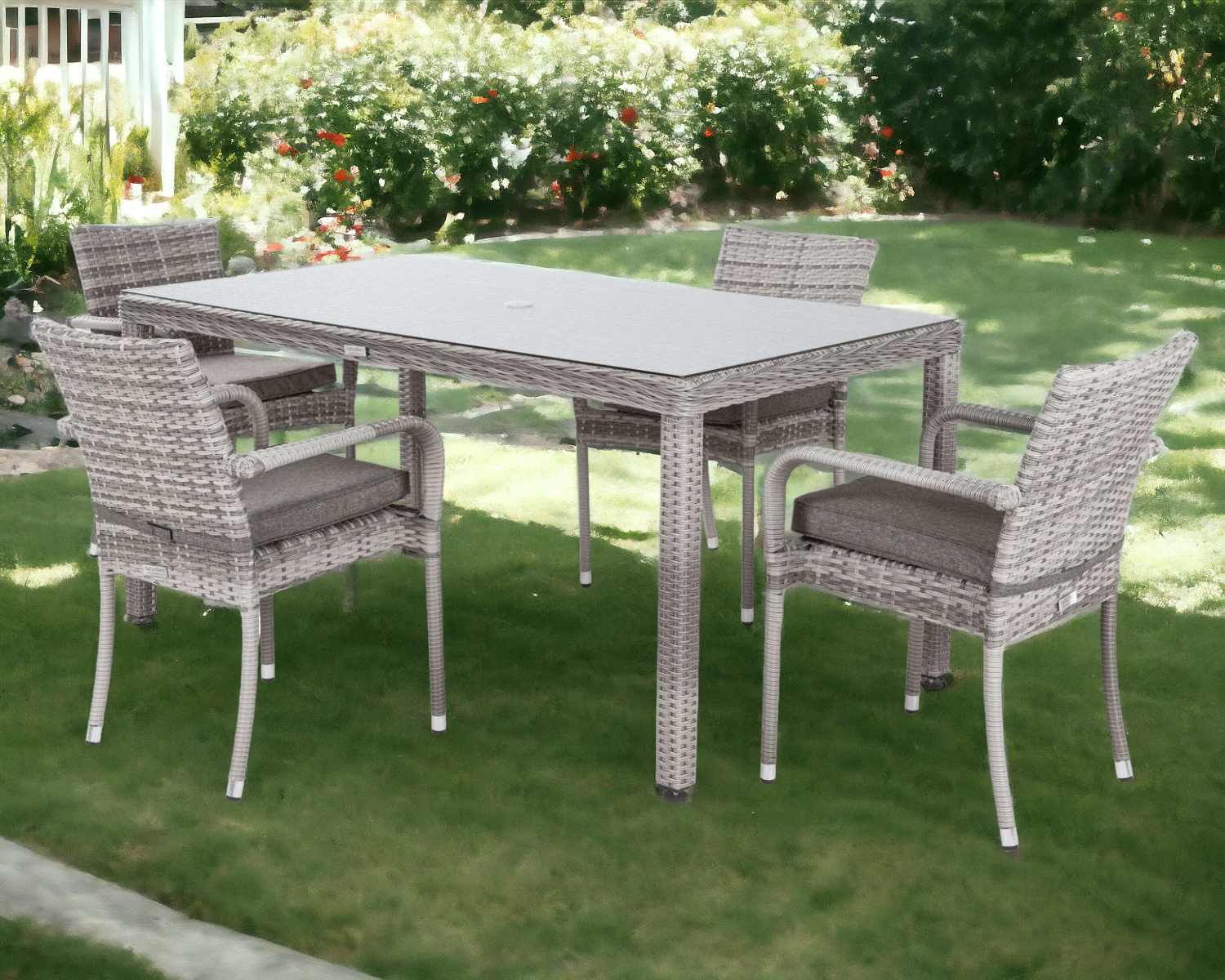 4 Stackable Rattan Garden Chairs & Rectangular Open Leg Dining Table in Grey - Roma - Rattan Direct 1 4 Stackable Rattan Garden Chairs & Rectangular Open Leg Dining Table in Grey - Roma - Rattan Direct