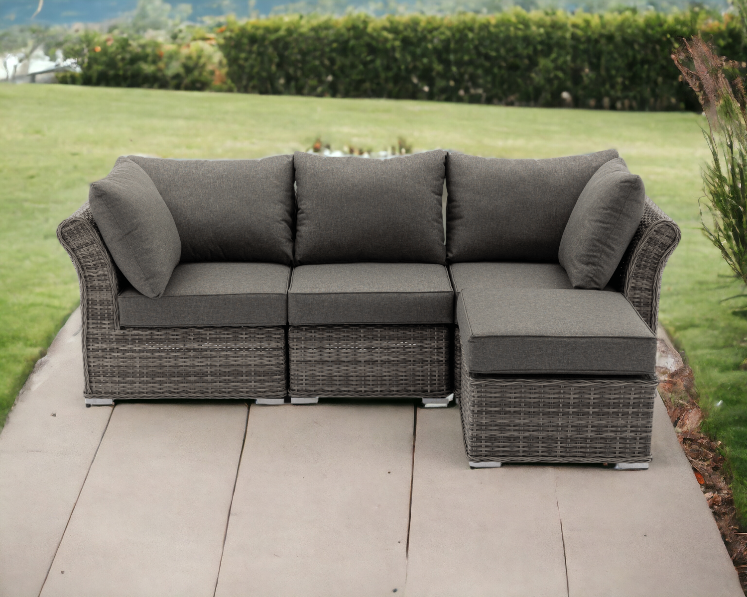 Rattan Garden 4 Piece Corner Sofa Set in Grey - Lisbon - Rattan Direct