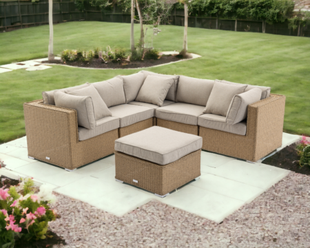 Rattan Garden 6 Piece Corner Sofa Set in Willow - Florida - Rattan Direct