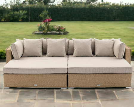 Rattan Garden Day Bed Sofa Set in Willow - Monaco - Rattan Direct