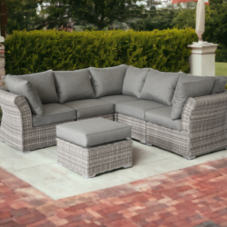 Rattan Garden 6 Piece Corner Sofa Set in Grey - Lisbon - Rattan Direct