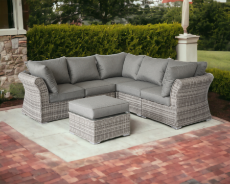 Rattan Garden 6 Piece Corner Sofa Set in Grey - Lisbon - Rattan Direct