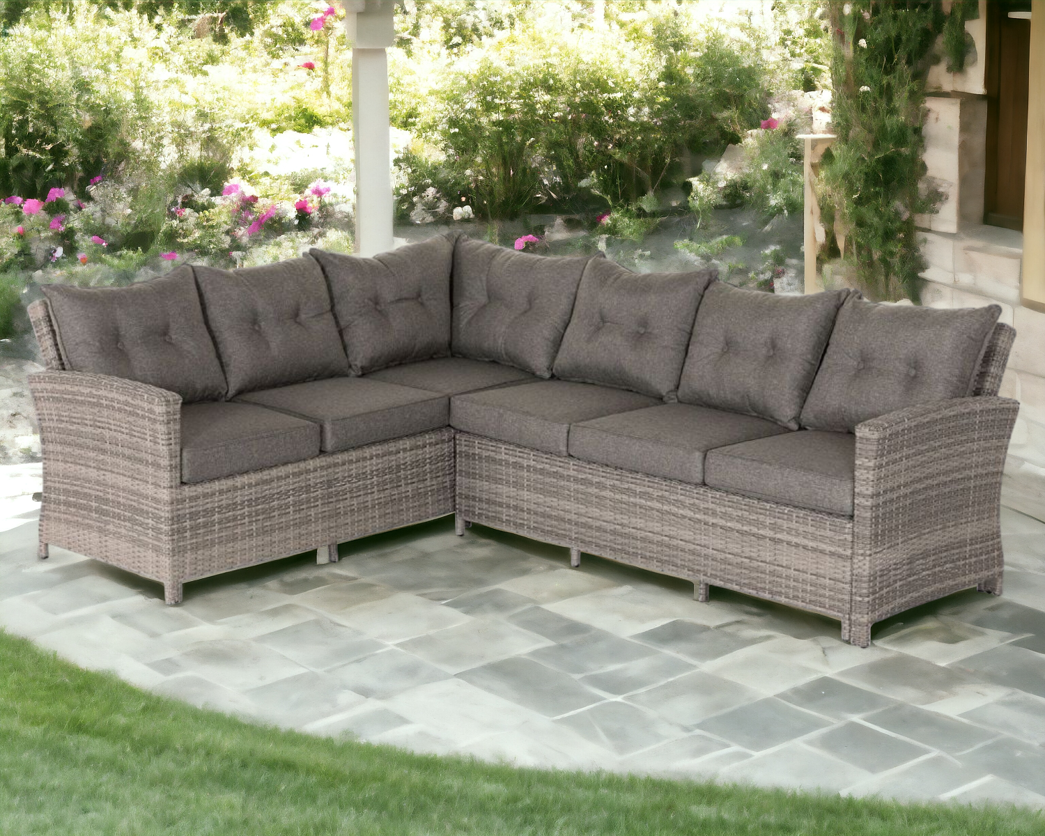 Sorrento Rattan Garden Corner Sofa in Grey with Grey Cushions - Sorrento - Rattan Direct