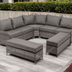 Rattan Garden Garden Corner Sofa in Grey with Grey Cushions - Monte Carlo - Rattan Direct