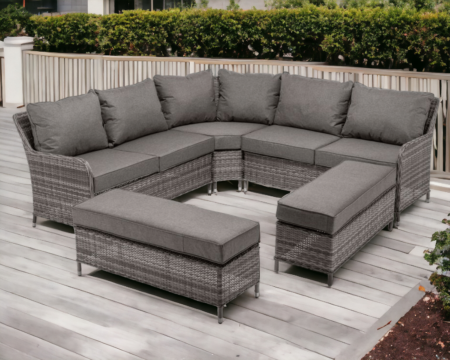 Rattan Garden Garden Corner Sofa in Grey with Grey Cushions - Monte Carlo - Rattan Direct