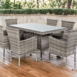 6 Rattan Chairs & Small Rectangular Garden Dining Table Set in Grey - Cambridge - Rattan Direct
