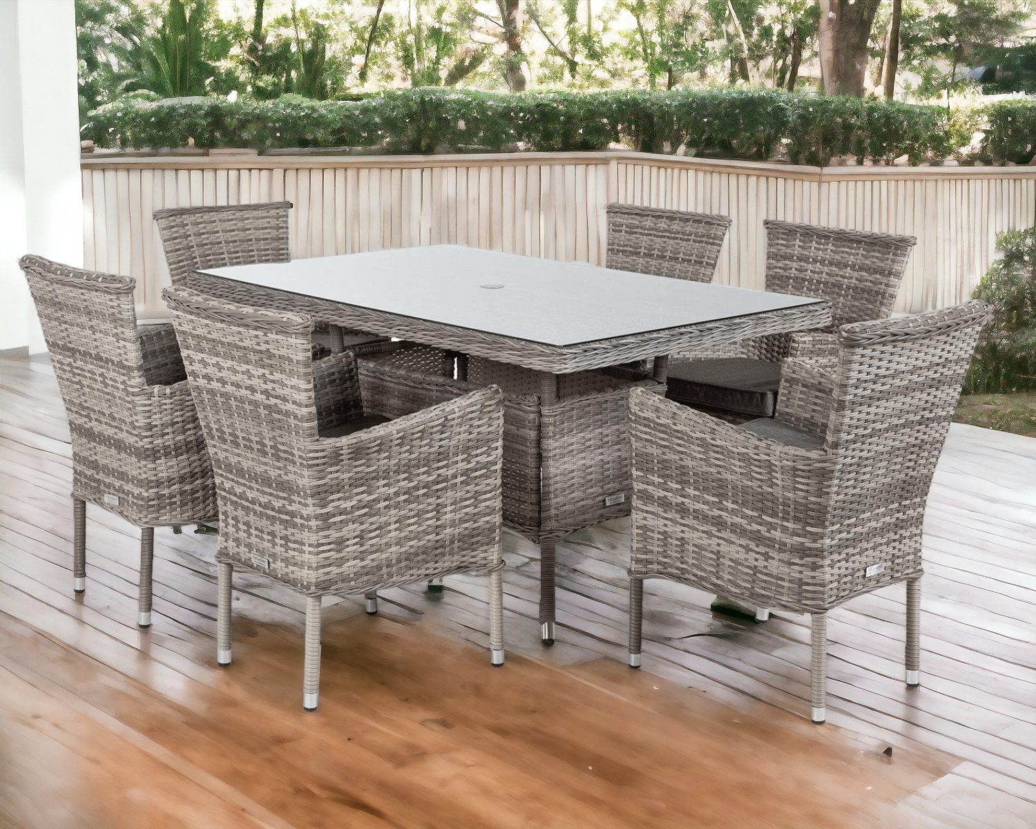 6 Rattan Chairs & Small Rectangular Garden Dining Table Set in Grey - Cambridge - Rattan Direct