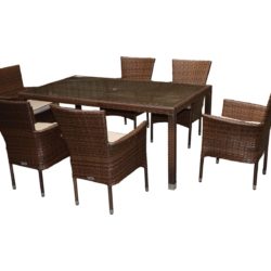2 Reclining + 6 Stackable Rattan Garden Chairs & Open Leg Rectangular Table Set in Brown - Cambridge - Rattan Direct