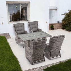 4 Reclining Rattan Garden Dining Chairs & Rectangular Table in Grey - Fiji - Rattan Direct