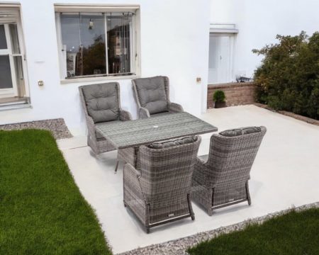 4 Reclining Rattan Garden Dining Chairs & Rectangular Table in Grey - Fiji - Rattan Direct