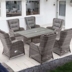 6 Reclining Rattan Garden Dining Chairs & Rectangular Table in Grey - Fiji - Rattan Direct