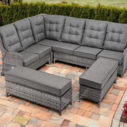 Reclining Rattan Garden Corner Sofa Set in Grey - Fiji - Rattan Direct