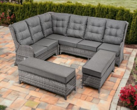 Reclining Rattan Garden Corner Sofa Set in Grey - Fiji - Rattan Direct