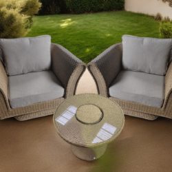 Rattan Garden Set with 2 Swivel Chairs & Bistro Ice Bucket Table in Willow - Lisbon - Rattan Direct