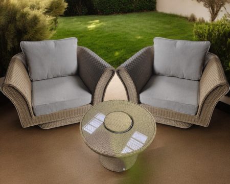 Rattan Garden Set with 2 Swivel Chairs & Bistro Ice Bucket Table in Willow - Lisbon - Rattan Direct