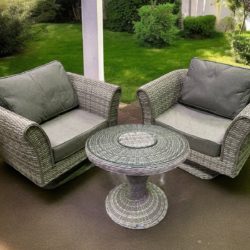 Rattan Garden Set with 2 Swivel Chairs & Bistro Ice Bucket Table in Grey - Lisbon - Rattan Direct