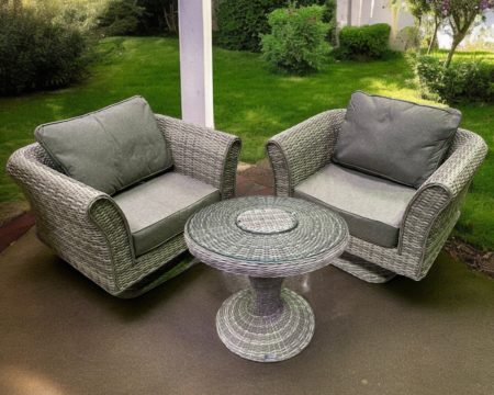 Rattan Garden Set with 2 Swivel Chairs & Bistro Ice Bucket Table in Grey - Lisbon - Rattan Direct