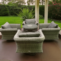 Rattan Garden Set with 4 Swivel Chairs & Bistro Ice Bucket Table in Grey - Lisbon - Rattan Direct