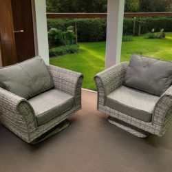 Lisbon Pair of Rattan Garden Swivel Chairs in Grey - Rattan Direct