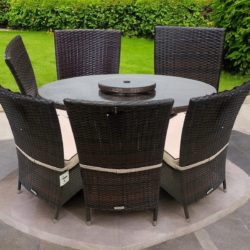 6 Rattan Chairs & Large Round Dining Table Set in Brown - Oxford - Rattan Direct