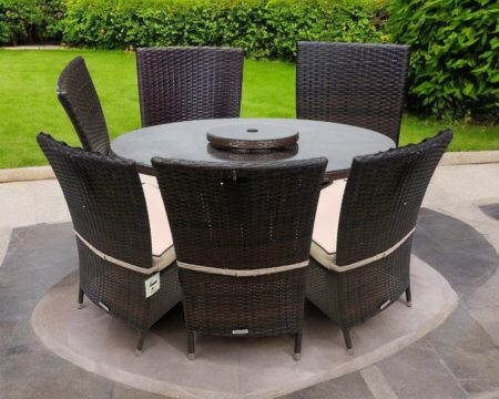 6 Rattan Chairs & Large Round Dining Table Set in Brown - Oxford - Rattan Direct