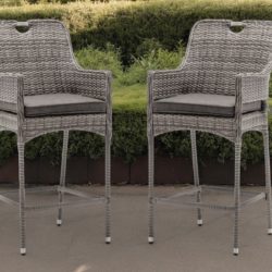 Pair of Rattan Garden Bar Stools in Grey - Porto - Rattan Direct