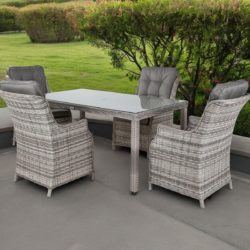 4 Dining Chairs & Rectangular Open Leg Table in Grey - Riviera - Rattan Direct