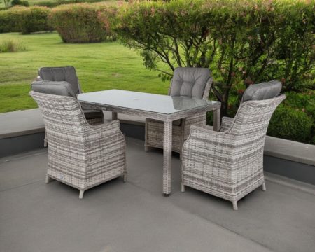4 Dining Chairs & Rectangular Open Leg Table in Grey - Riviera - Rattan Direct