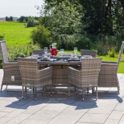 2 Reclining + 4 Non-Reclining Rattan Garden Chairs & Large Round Dining Table Set in Grey - Cambridge - Rattan Direct