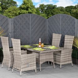 4 Reclining Chairs & Small Rectangular Rattan Garden Dining Table Set in Grey - Cambridge - Rattan Direct