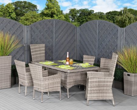 Cambridge 2 Reclining + 4 Non-Reclining Rattan Garden Chairs & Small Rectangular Dining Table Set in Grey - Cambridge - Rattan Direct