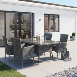 4 Rattan Chairs & Small Rectangular Dining Table Set in Grey - Cambridge - Rattan Direct
