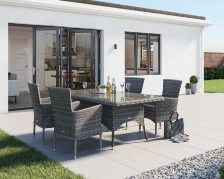 4 Rattan Chairs & Small Rectangular Dining Table Set in Grey - Cambridge - Rattan Direct
