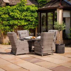 Reclining Rattan Garden Dining Set with 4 Chairs & Round Table in Grey - Fiji - Rattan Direct