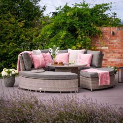 Round Rattan Garden Day Bed With Ice Bucket Table in Grey - Amalfi - Rattan Direct