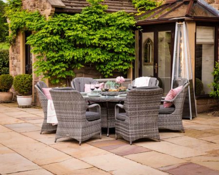 Rattan Garden Set with 6 Dining Chairs & Large Round Table in Grey - Marseille - Rattan Direct