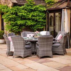 Rattan Garden Set with 8 Dining Chairs & Large Round Table in Grey - Marseille - Rattan Direct
