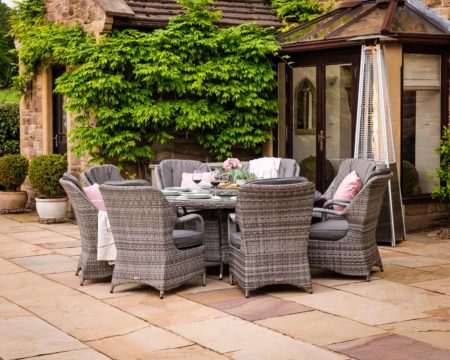 Rattan Garden Set with 8 Dining Chairs & Large Round Table in Grey - Marseille - Rattan Direct