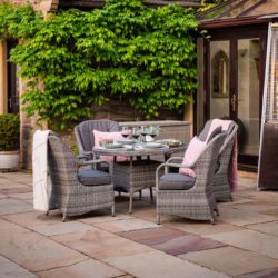 Rattan Garden Set with 4 Dining Chairs & Small Round Table in Grey - Marseille - Rattan Direct