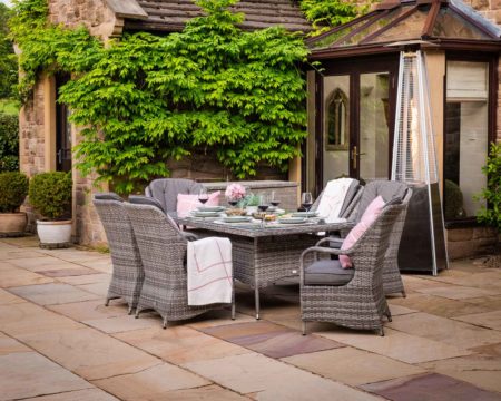 Rattan Garden Set with 6 Dining Chairs & Large Rectangular Table in Grey - Marseille - Rattan Direct