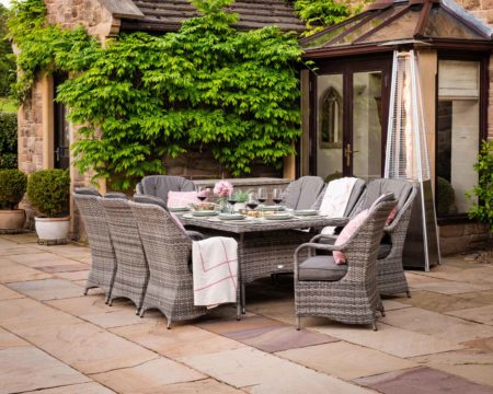 Rattan Garden Set with 8 Dining Chairs & Large Rectangular Table in Grey - Marseille - Rattan Direct