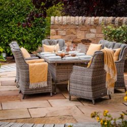 6 Rattan Garden Dining Chairs & Rectangular Dining Table in Grey - Riviera - Rattan Direct